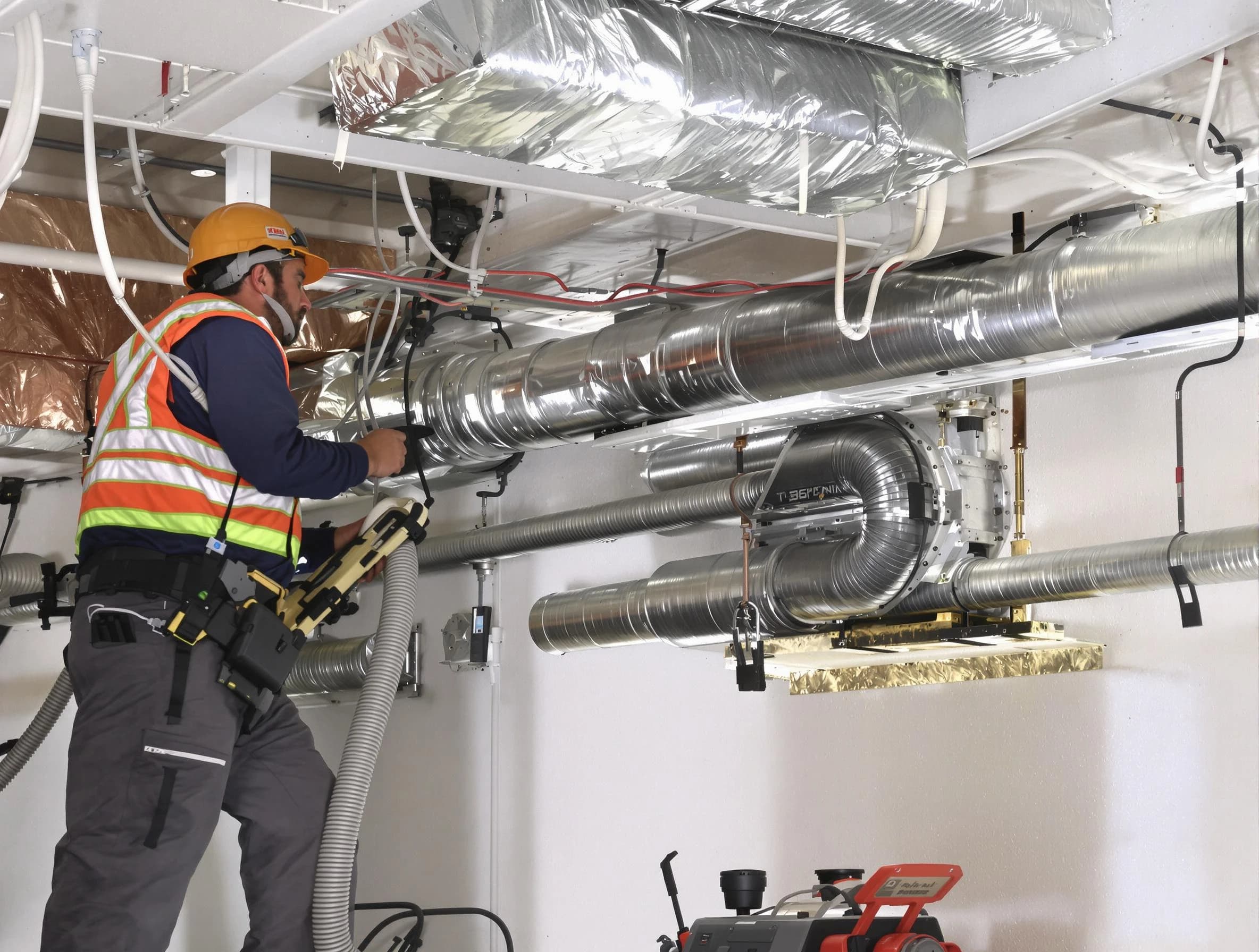 Indio Air Duct Cleaning technician performing precision vacuum insulation removal in a residential property in Indio